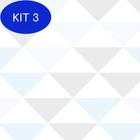 Kit 3 Papel Parede Triângulos Geométrico Azul Claro Cinza Branco
