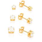 Kit 3 Pares Brinco Rommanel Quadrado Zircônia Adulto Folheado a Ouro18k