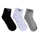 Kit 3 Pares de Meia Esportiva Mizuno Cano Curto Cinza/Branco/Preto