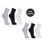 Kit 3 pares de meias lisas em algodão cano longo masculina confortável básico