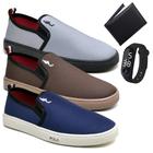 Kit 3 Pares Tênis Slip On Masculino Lona + Carteira + Relógio