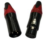 Kit 3 pçs plug xlr femea + 3 pçs xlr macho vermelho e preto