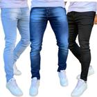 Kit 3 Peças Calça Jeans Lycra Masculina Skinny Lisa