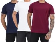 Kit 3 peças camisas masculinas manga curta gola redonda básica moderna