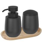 Kit 3 Peças Conjunto para Banheiro Dispenser Sabonete Liquido Porta Algodão ou Cotonete com Bandeja de Bambu Belly Soft