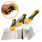 Kit 3 peças Espátula Retangular Inox 30 25 20 cm Gesso Drywall Massa Corrida Cimento Queimado Multiuso Cabo Emborrachado