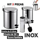 Kit 3 Peças Lixeira Inox 20 e 5L + Escova Sanitária Kala