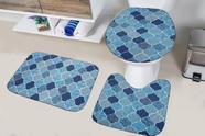 Kit 3 peças tapete de banheiro pop turquia azul estampado