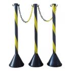 Kit 3 Pedestal de Sinalização 95cm e 6 Mts de Corrente Zebrado Preto e Amarelo - Plastcor