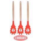 Kit 3 Pegador de Silicone Vermelho Cabo Bambu Multiuso - UNIVENDAS