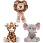 Kit 3 Pelúcias Safari Leãozinho Girafa e Elefante para Bebês Buba