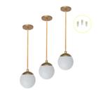 Kit 3 Pendente Dourado Mesa Bancada Balcão Aparador + Led