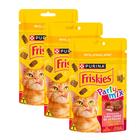 Kit 3 Petisco Friskies para Gatos Party Mix Sabor Cordeiro e Carne Suína 40g