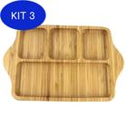 Kit 3 Petisqueira De Bambu Retangular Com 4 Divisorias