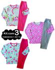 kit 3 Pijama 1 ao 14 Infantil Juvenil Menina Algodão Inverno