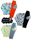 kit 3 Pijama 1 ao 14 Infantil Juvenil Menino Algodão Inverno