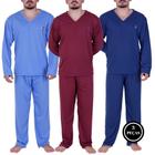 Kit 3 Pijama Masculino Longo Inverno Manga Longa- KIT 3 ALEX AZUL CLARO VINHO MARINHO