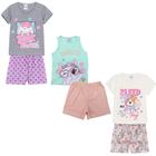 Kit 3 Pijamas Curto Verão Estampado Menina Infantil Sortido