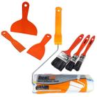 Kit 3 Pincel Trincha + 3 Espátulas + Rolo P/ Pintura Parede - Bestfer
