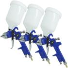 Kit 3 Pistola Pintura Gravidade Profissional HVLP 2 Bicos 1,4 1,7mm 600ml Importway IWPPHVLP-2B Azul