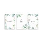 Kit 3 Placa Decorativa Quadro Amor Fé Paz Folhas Ramos Tons De Verde Branco A4