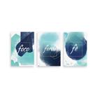 Kit 3 Placa Decorativa Quadro Foco Força Fé Aquarela Azul Verde Escrita Branca Lettering