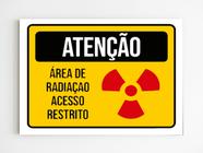 Kit 3 Placas aviso atenção area de radiação acesso restrito - Mago das Camisas