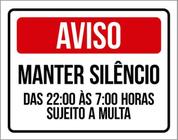 Kit 3 Placas Aviso Manter Silêncio Multa 36X46