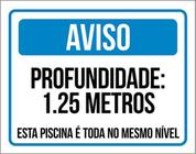 Kit 3 Placas Aviso Profundidade 1,25 Metros 36X46