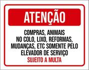 Kit 3 Placas Compras Animais Colo Lixo Elevador De Serviço