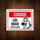 Kit 3 Placas Cuidado Cão Cachorro Bravo Pastor Alemão