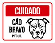 Kit 3 Placas Cuidado Cão Cachorro Bravo Pitbull