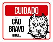 Kit 3 Placas Cuidado Cão Cachorro Bravo Pitbull