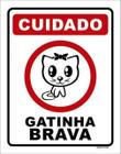 Kit 3 Placas Cuidado Gatinha Brava Fofa 36X46