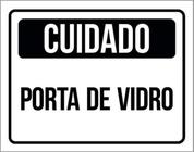 Kit 3 Placas Cuidado Porta De Vidro Preta 36X46