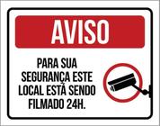 Kit 3 Placas De Aviso Para Sua Segurança Local Filmado 24H