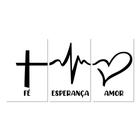 Kit 3 Placas Decorativas Frase Fé Esperança Amor 20x30cm Mdf