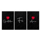 Kit 3 Placas Decorativas Frase Gratidão Fé Amor 20x30 cm Mdf