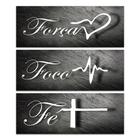 Kit 3 Placas Decorativas Frases Força Foco Fé 40x15 cm Mdf