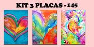 Kit 3 Placas Decorativas MDF Quadros Modernos Clássico Colorido Coração Flores Pintura Aquarela 20x30