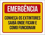 Kit 3 Placas Emergência Conheça Extintores Onde Ficam 36X46