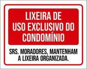 Kit 3 Placas Lixeira Uso Exclusivo Condomínio Organizada