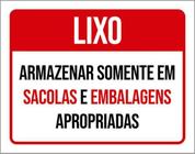 Kit 3 Placas Lixo Armenar Sacolas E Embalagens Apropriadas - Sinalizo