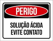 Kit 3 Placas Perigo Solução Ácida Evite Contato