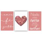 Kit 3 Placas Quadros 20X30 Coração Rose Escrito Branco