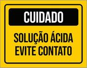 Kit 3 Placas Sinalização Atenção Solução Ácida Evite Contato