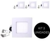 kit 3 Plafon Painel LED Embutir Quadrado Luminária Teto 3w 3000k Branco Quente