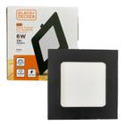 Kit 3 Plafon Quadrado Embutir 6w Preto 12x12 Branco Frio 6500K