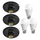 Kit 3 Plafonier Plafon Soquete E27 Preto 3 Lâmpada Led 6,5W - G-light