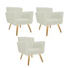 Kit 3 Poltronas Cadeira Decorativa Cloe  Pé Palito Para Sala de Estar Recepção Escritório Suede Branco - KDAcanto Móveis